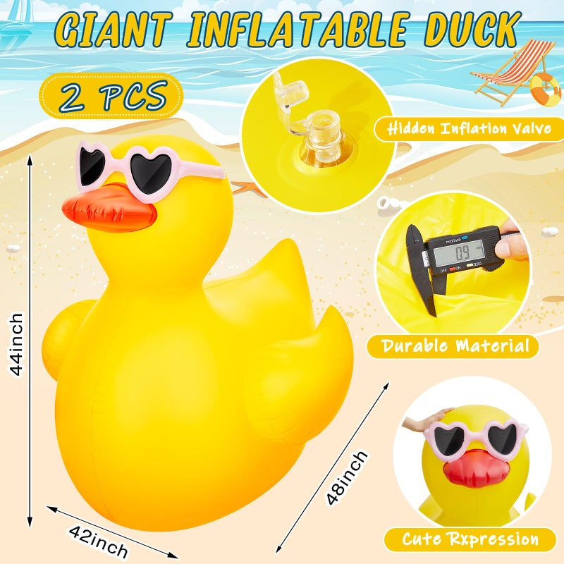 Hungdao 2 Pack 4 Feet Giant Inflatable Duck Huge Rubber Duck Large Blow up Ducky Inflatable Ducky Pool Float Summer Beach Swimming Pool Party Decoration(Sunglasses) - Image 2