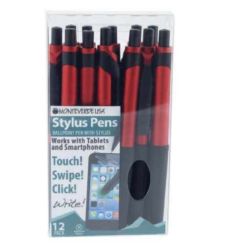 Monteverde S-106 Clip Action One-Touch Ballpoint Pen with Front Stylus, 12/Pack, Red (MV36174) - Image 1