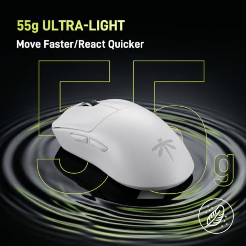 Wireless gaming mouse for esports use, PAW3395 sensor, white, lightweight 55g with 26K DPI and 4000Hz polling rate - Image 3