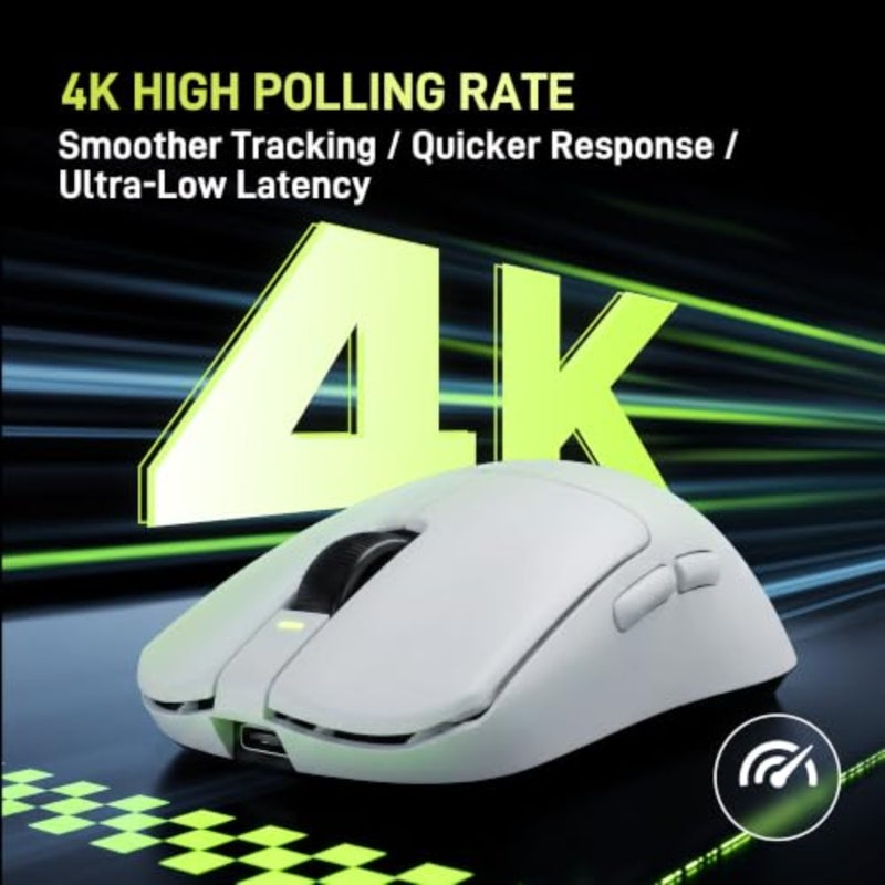 Wireless gaming mouse for esports use, PAW3395 sensor, white, lightweight 55g with 26K DPI and 4000Hz polling rate - Image 2