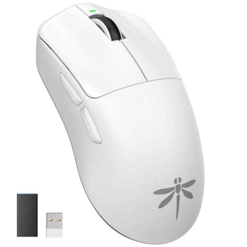 Wireless gaming mouse for esports use, PAW3395 sensor, white, lightweight 55g with 26K DPI and 4000Hz polling rate - Image 1