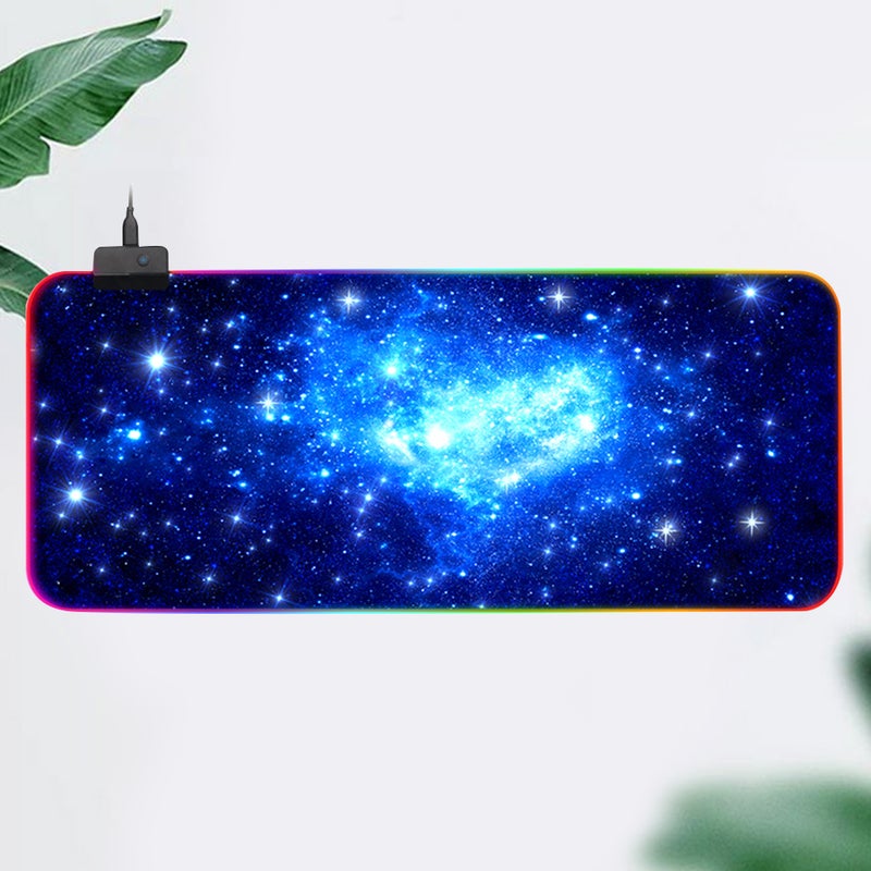 Anti-slip Starry Sky Pattern Keyboard Mat RGB Edge Luminous Gaming Mouse Pad Keyboard Pad for Office Home (Blue) - Image 4