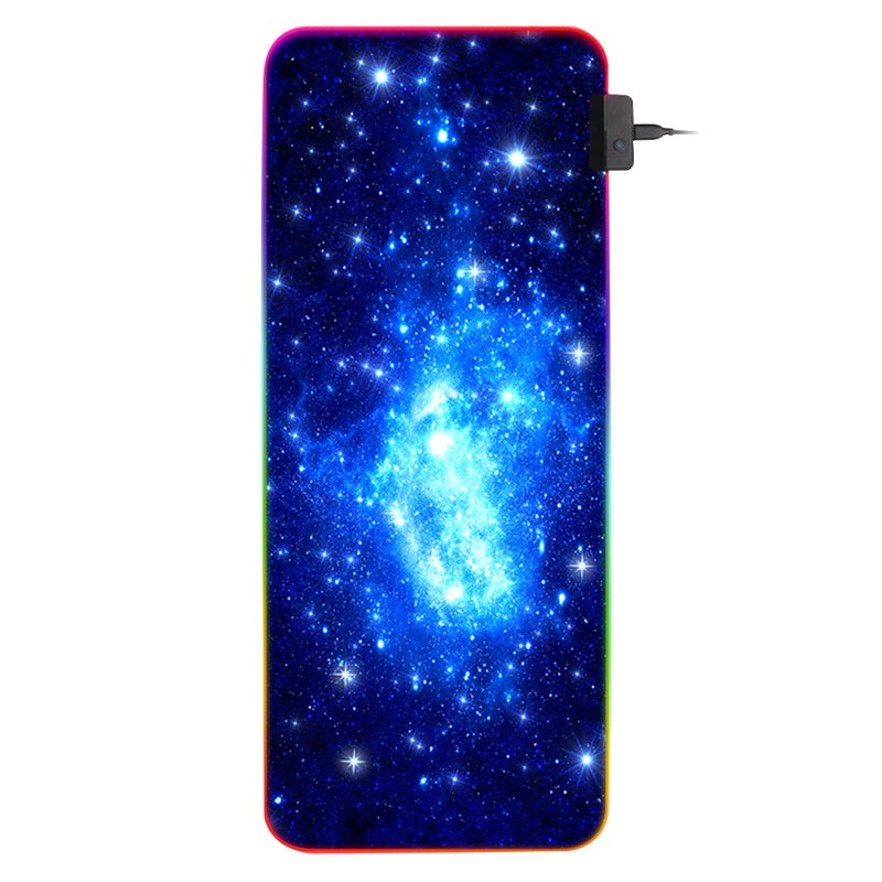 Anti-slip Starry Sky Pattern Keyboard Mat RGB Edge Luminous Gaming Mouse Pad Keyboard Pad for Office Home (Blue) - Image 1