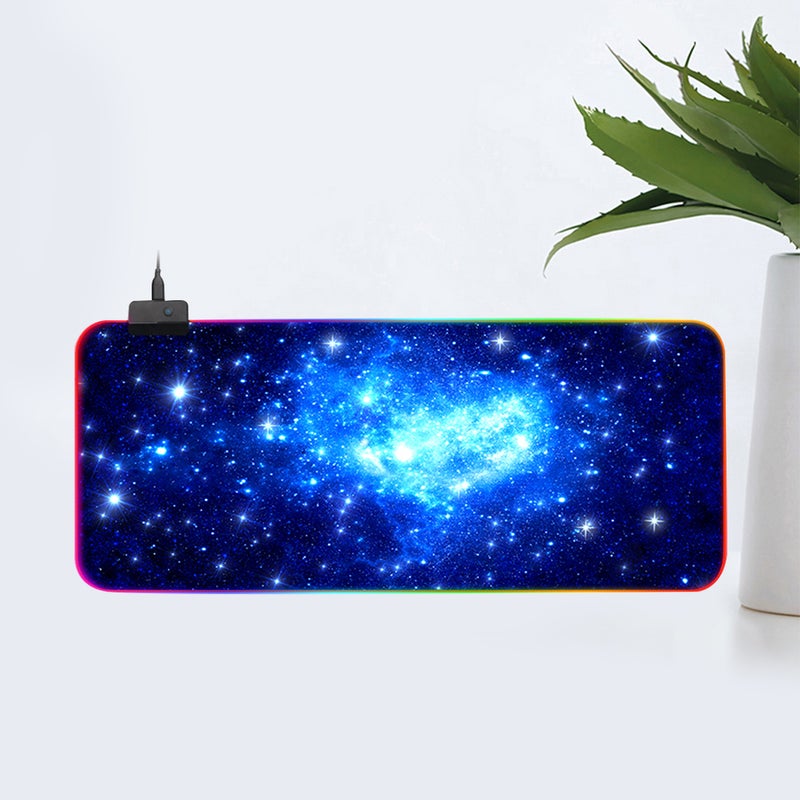 Anti-slip Starry Sky Pattern Keyboard Mat RGB Edge Luminous Gaming Mouse Pad Keyboard Pad for Office Home (Blue) - Image 2