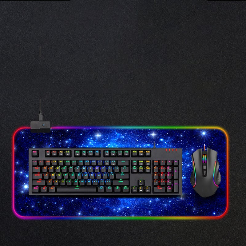 Anti-slip Starry Sky Pattern Keyboard Mat RGB Edge Luminous Gaming Mouse Pad Keyboard Pad for Office Home (Blue) - Image 3