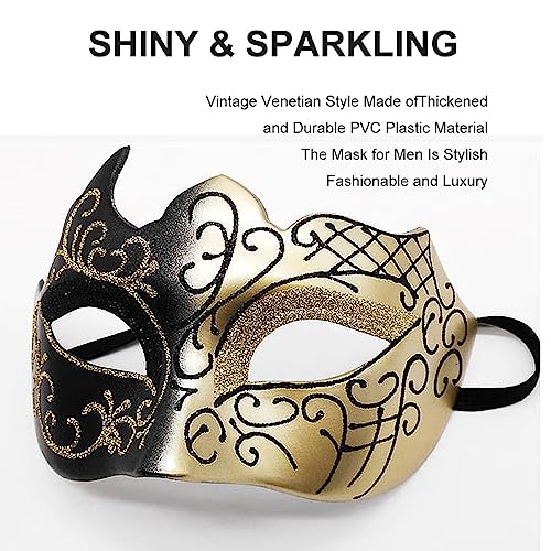 Ralleyfun Masquerade Mask for Men Couple Roman Greek Mask for Venetian Mardi Gras Costume Party Prom Ball (Black+Gold) - Image 2