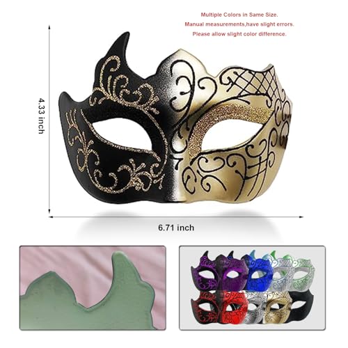 Ralleyfun Masquerade Mask for Men Couple Roman Greek Mask for Venetian Mardi Gras Costume Party Prom Ball (Black+Gold) - Image 4