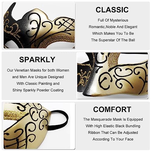 Ralleyfun Masquerade Mask for Men Couple Roman Greek Mask for Venetian Mardi Gras Costume Party Prom Ball (Black+Gold) - Image 3