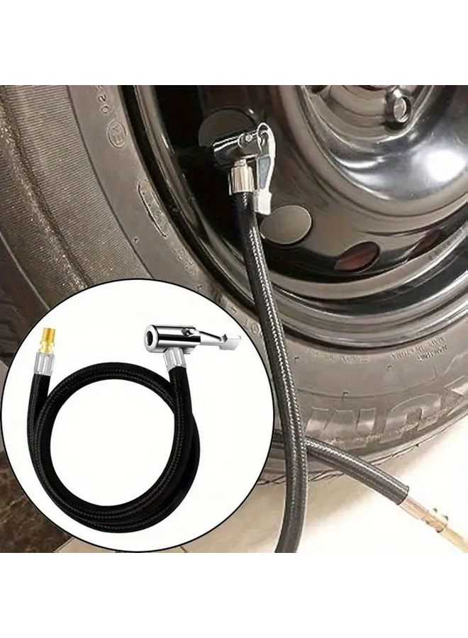 Universal Tire Inflator Hose 50cm Flexible Braided Rubber with Valve Adapters Black - Image 2