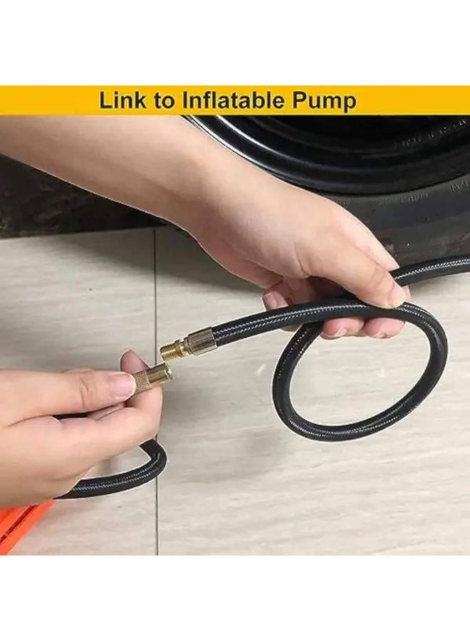 Universal Tire Inflator Hose 50cm Flexible Braided Rubber with Valve Adapters Black - Image 3
