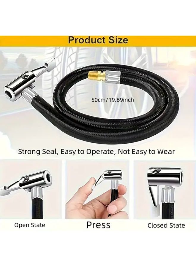 Universal Tire Inflator Hose 50cm Flexible Braided Rubber with Valve Adapters Black - Image 5