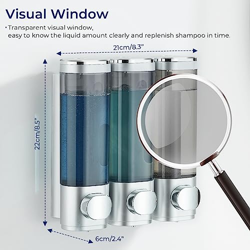 pollock Shampoo and Conditioner Dispenser, Pollock Shower Soap Dispenser 3 Chamber No Drill, Wall Mounted Shampoo Body Wash Conditioner for Bathroom Large Capacity Silver - Image 4