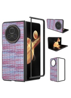 Case For Honor Magic V3 Black Frame Color Lattice Texture PU Phone Case