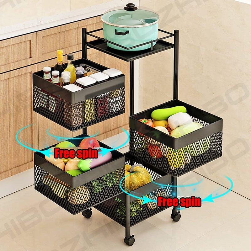 MosQuick®Portable 3 Layer Metal Square Design Rotating Fruits & Vegetable Onion Cutlery, Spice, Jars Trolley Storage Rack Container Basket Organizer Holder Stand for Kitchen 360° rotating shelves design - Image 2