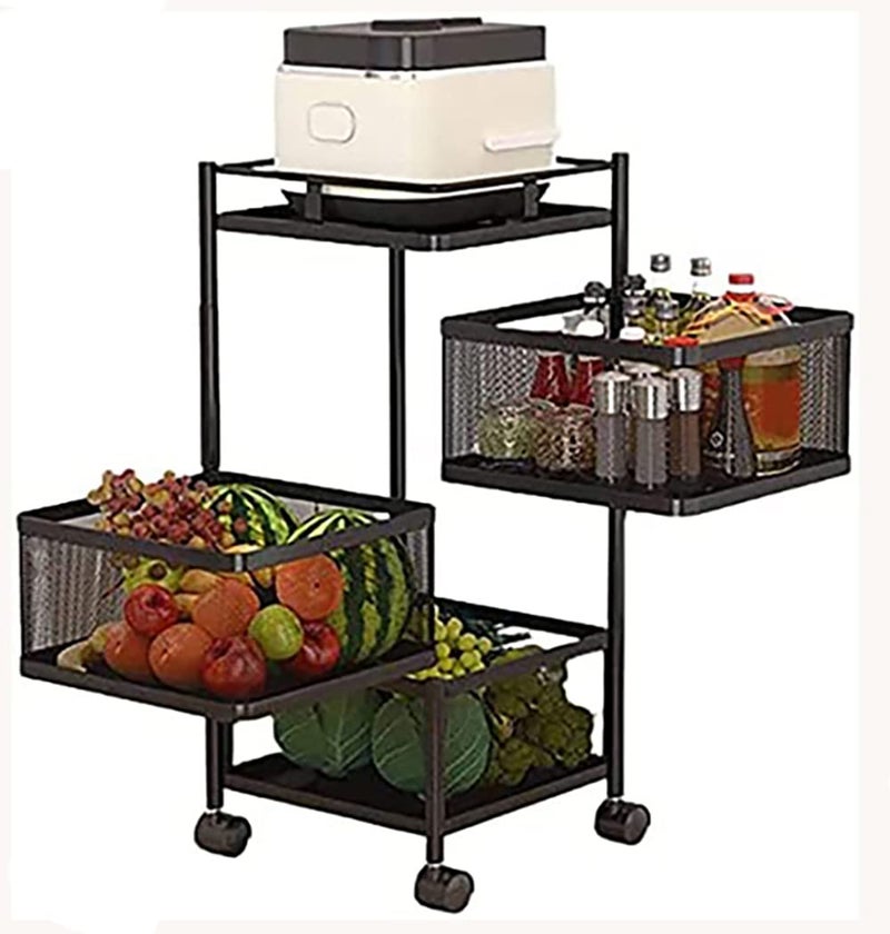 MosQuick®Portable 3 Layer Metal Square Design Rotating Fruits & Vegetable Onion Cutlery, Spice, Jars Trolley Storage Rack Container Basket Organizer Holder Stand for Kitchen 360° rotating shelves design - Image 1
