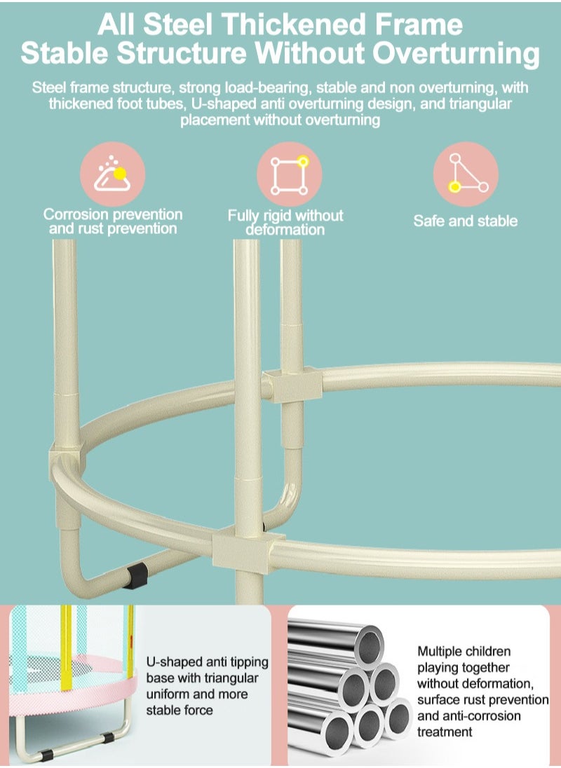 MaBaby - 1.2m Children's Trampoline Horizontal Bar Children's Indoor Home Trampoline Bouncing Bed With Guard Net  toddlers kids trampoline Toys Birthday Gifts for Kids Gifts for Boy and Girl（Circular handrail+horizontal bar+suspension ring+ocean ball+Basketball Hoop+sandbag+swing+suction cup） - Image 1