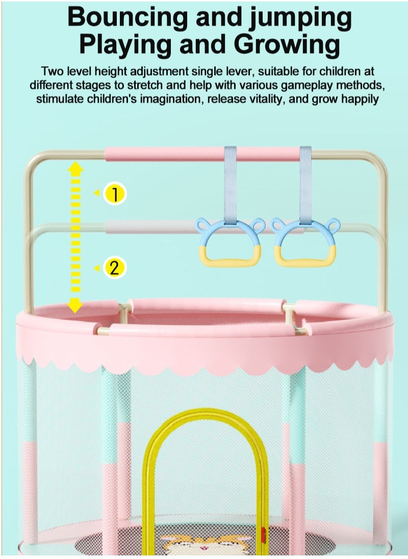 MaBaby - 1.2m Children's Trampoline Horizontal Bar Children's Indoor Home Trampoline Bouncing Bed With Guard Net  toddlers kids trampoline Toys Birthday Gifts for Kids Gifts for Boy and Girl（Circular handrail+horizontal bar+suspension ring+ocean ball+Basketball Hoop+sandbag+swing+suction cup） - Image 1