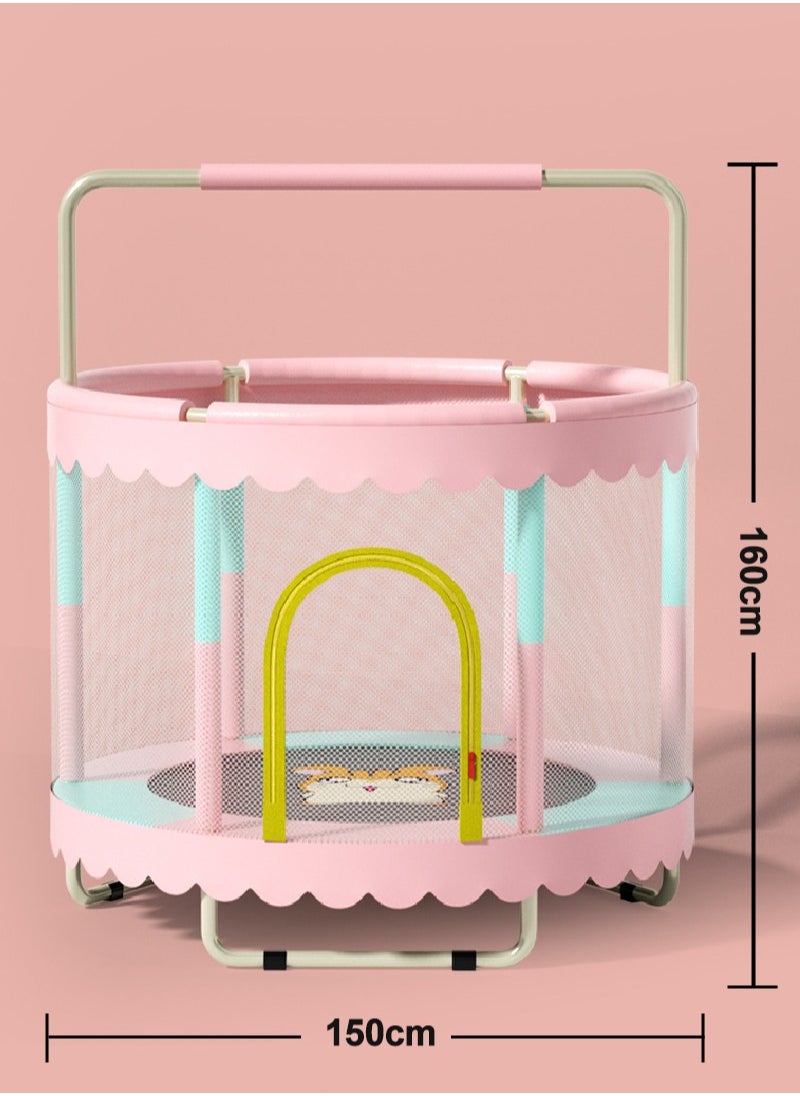 MaBaby - 1.2m Children's Trampoline Horizontal Bar Children's Indoor Home Trampoline Bouncing Bed With Guard Net  toddlers kids trampoline Toys Birthday Gifts for Kids Gifts for Boy and Girl（Circular handrail+horizontal bar+suspension ring+ocean ball+Basketball Hoop+sandbag+swing+suction cup） - Image 1