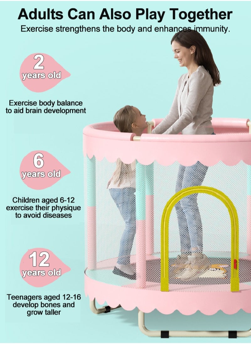 MaBaby - 1.2m Children's Trampoline Horizontal Bar Children's Indoor Home Trampoline Bouncing Bed With Guard Net  toddlers kids trampoline Toys Birthday Gifts for Kids Gifts for Boy and Girl（Circular handrail+horizontal bar+suspension ring+ocean ball+Basketball Hoop+sandbag+swing+suction cup） - Image 1