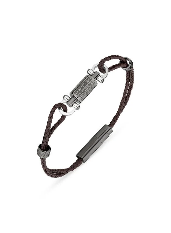 Sistine Gunmetal and Brown Leather Bracelet for Men