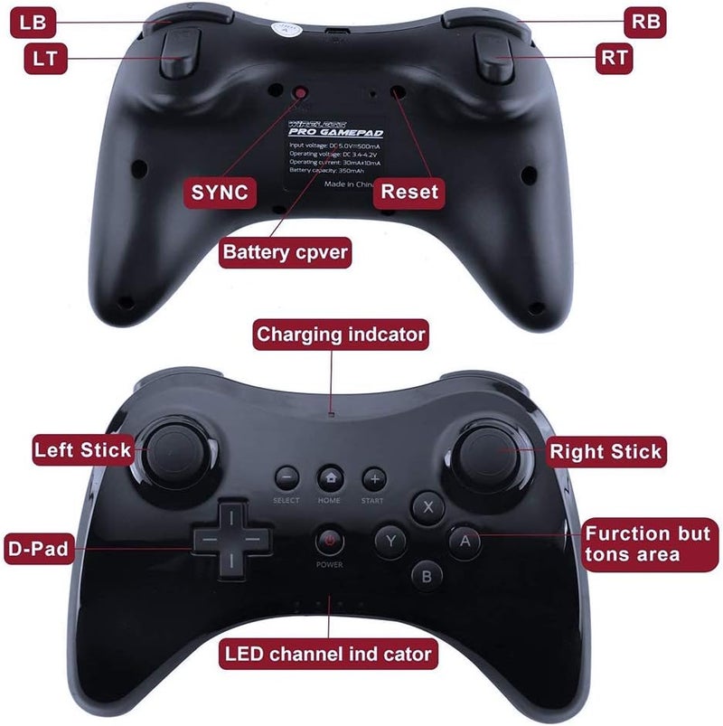 CuleedTec Black Classic Wireless Pro Controller Game Controller Gamepad Joypad Remote for Wii U - Image 2