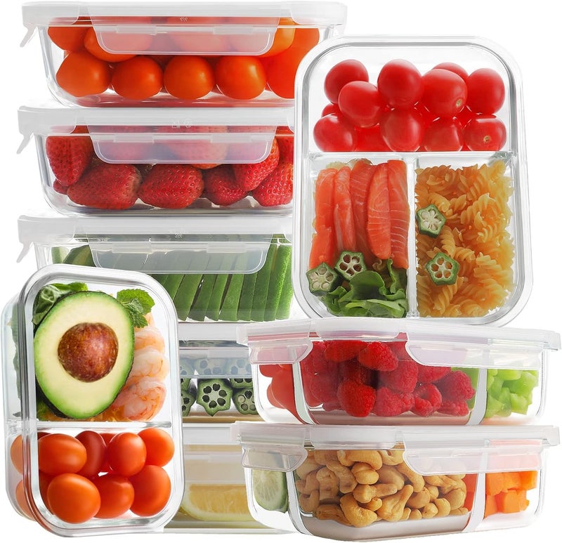 6?Pack Meal Prep Container Set Glass Food Storage Containers 2  3 Compartments 32?oz Airtight Glass Container with Lids BPA?Free Perfect for Kitchen Storage Microwave Freezer  Dishwasher