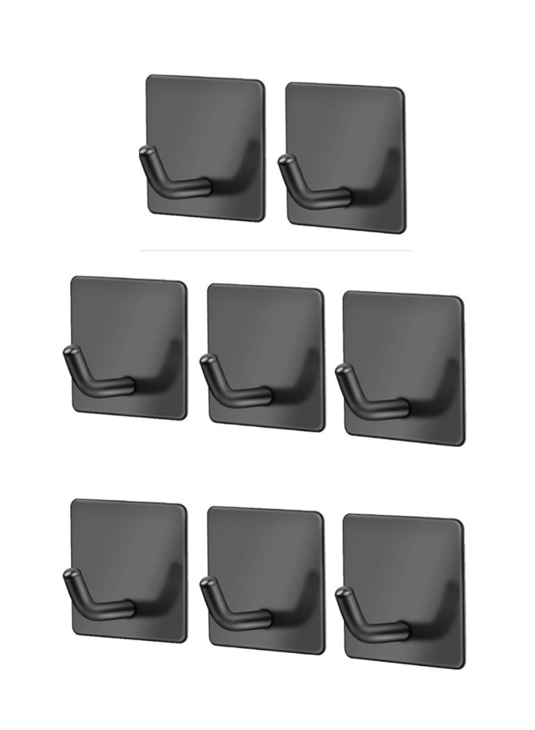 8 Pack Wall Hooks, 304 Stainless Steel Adhesive Hanging Hooks, No-Drill Heavy Duty Waterproof Towel Hook Robe Hanger for Home Kitchen Bathroom Office (Black / 8pcs) - Image 1