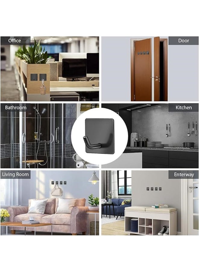 8 Pack Wall Hooks, 304 Stainless Steel Adhesive Hanging Hooks, No-Drill Heavy Duty Waterproof Towel Hook Robe Hanger for Home Kitchen Bathroom Office (Black / 8pcs) - Image 2