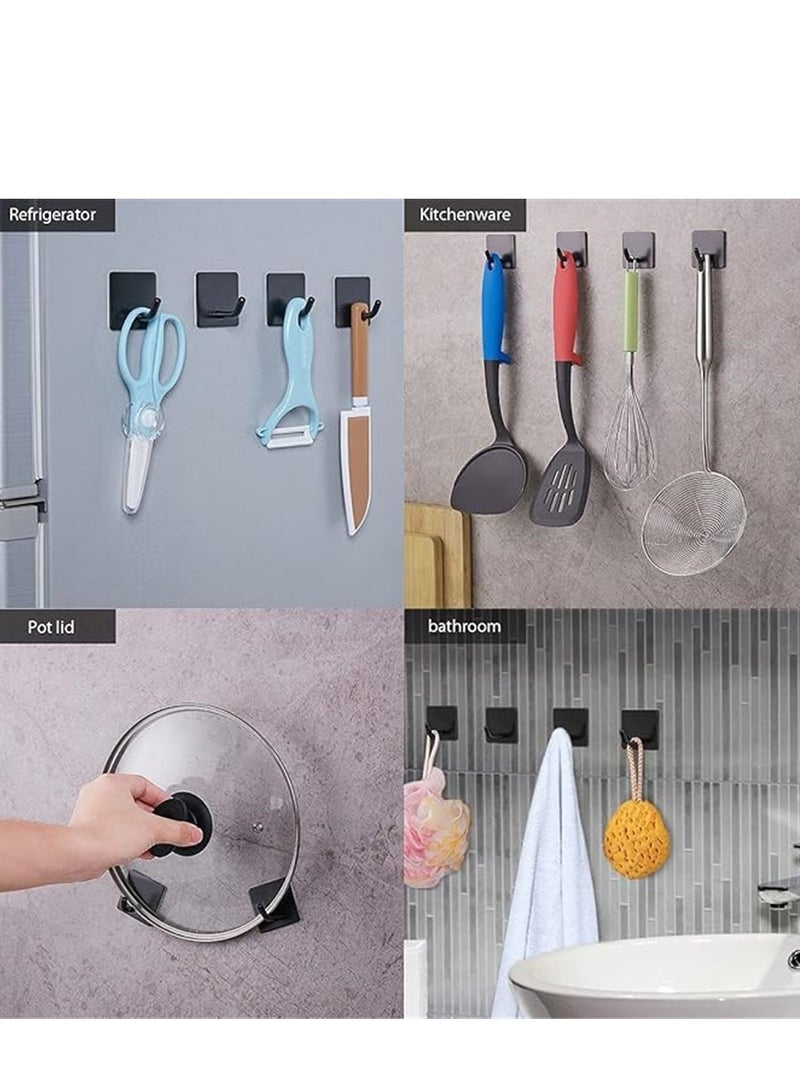 8 Pack Wall Hooks, 304 Stainless Steel Adhesive Hanging Hooks, No-Drill Heavy Duty Waterproof Towel Hook Robe Hanger for Home Kitchen Bathroom Office (Black / 8pcs) - Image 3