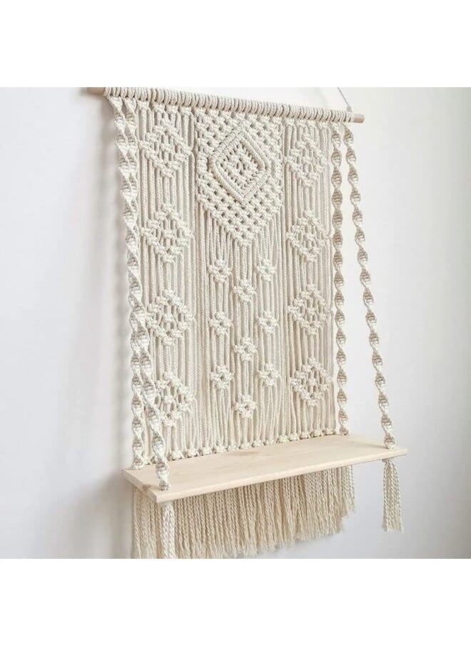 Home Gallery - Macrame Wall Hanging With Floating Wooden Shelf 70X90 cm - Image 1
