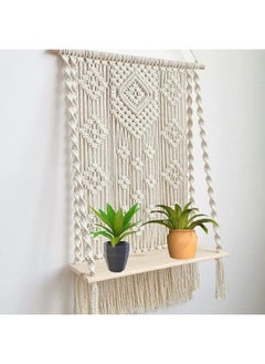 Home Gallery Macrame Wall Hanging With Floating Wooden Shelf 70X90 cm  - Image 1