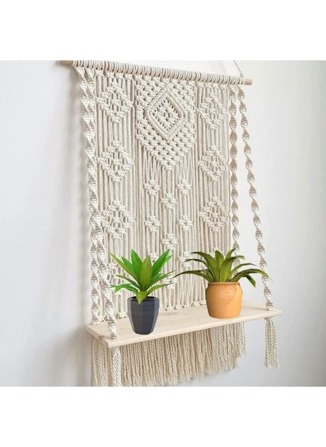 Home Gallery - Macrame Wall Hanging With Floating Wooden Shelf 70X90 cm - Image 1