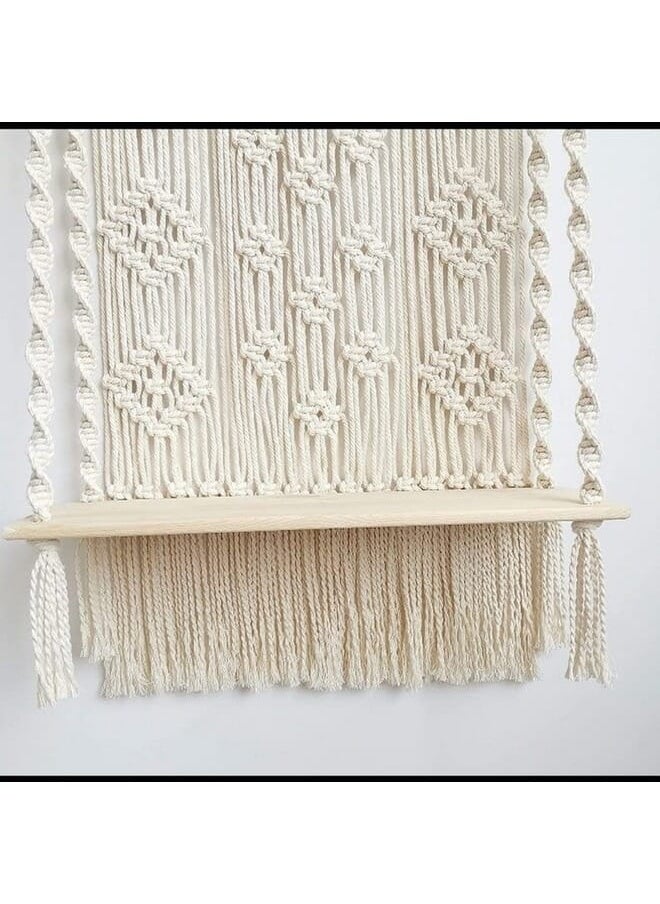 Home Gallery - Macrame Wall Hanging With Floating Wooden Shelf 70X90 cm - Image 1
