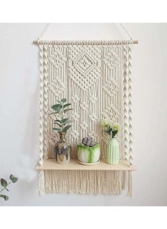 Home Gallery Macrame Wall Hanging With Floating Wooden Shelf 70X90 cm  - Image 2