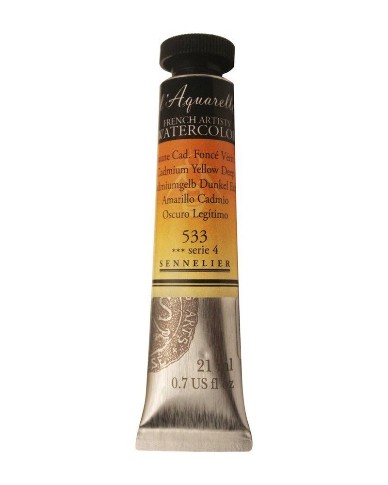 Sennelier L'Aquarelle French Artists Watercolour 21 ml Yellows (Cadmium Yellow Deep) | Ideal for watercolor paper, primed canvas, brushes, pencils, gouache, masking fluid & waterproof inks - Image 1