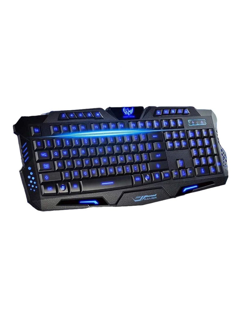 Led Illuminated Usb Wired Blue Backlit Backlight Multimedia Gaming Uk Keyboard - Image 1