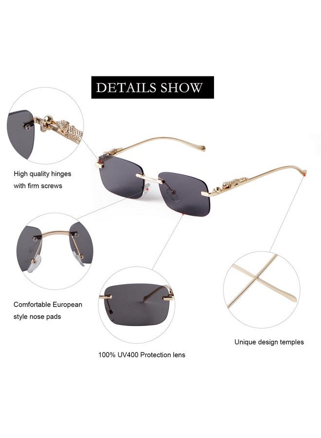 نظارات شمسية بدون إطار للرجال والنساء، نظارات شمسية صغيرة ضيقة مستطيلة الشكل، نظارات 90S، أسود - Image 4