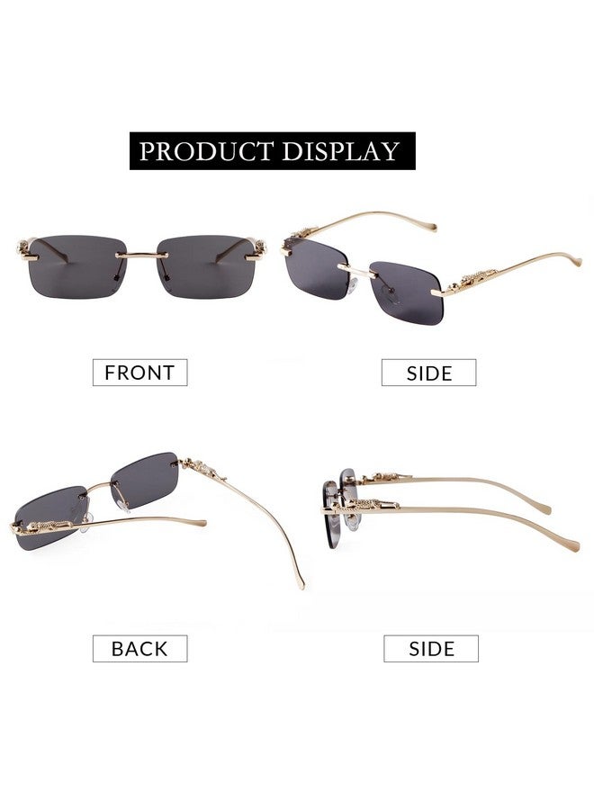 نظارات شمسية بدون إطار للرجال والنساء، نظارات شمسية صغيرة ضيقة مستطيلة الشكل، نظارات 90S، أسود - Image 3