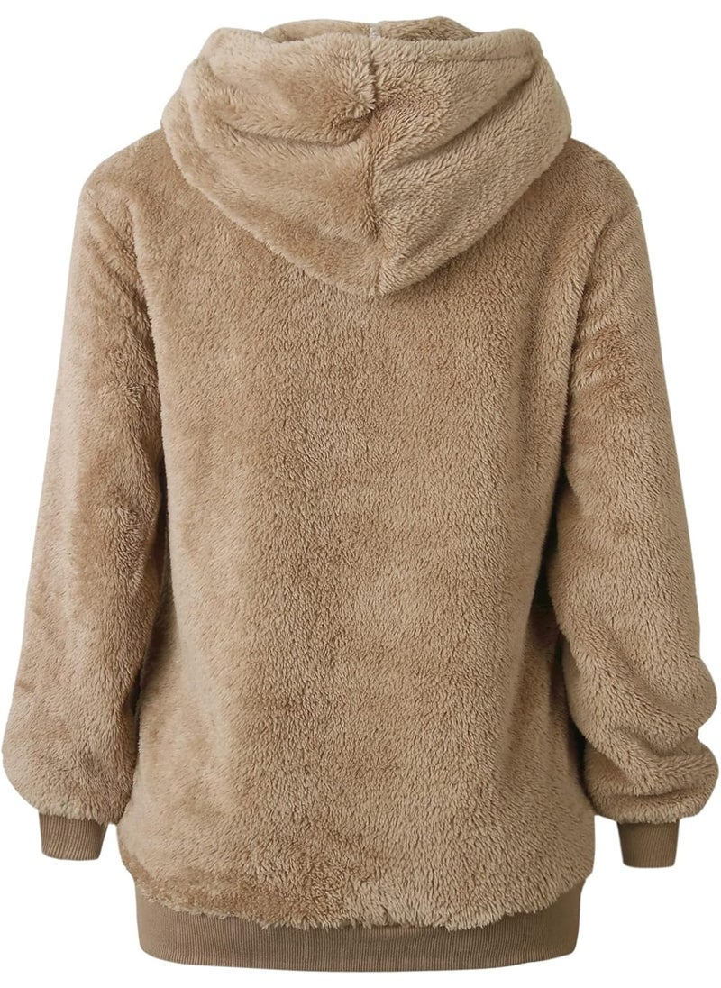 Always - ALWAYS Womens Comfy Fleece Sherpa Hoodie  Oversized Fluffy Fuzzy Pullover Sweatshirt Sweater with Pockets Brown M - Image 1
