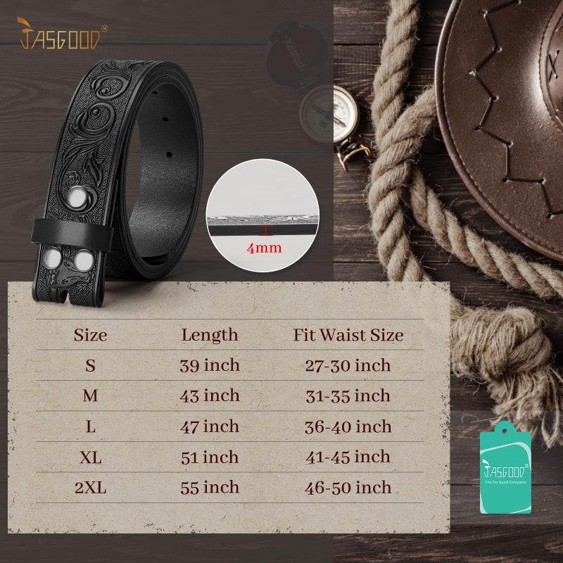 JASGOOD Western Leather Belt Strap for Men Engraved Cowboy Belt Strap without Buckle 1.5'' Wide Long Horn Bull Western Belt - Image 5