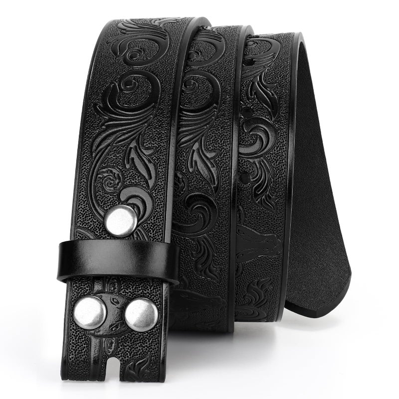 JASGOOD Western Leather Belt Strap for Men Engraved Cowboy Belt Strap without Buckle 1.5'' Wide Long Horn Bull Western Belt - Image 1
