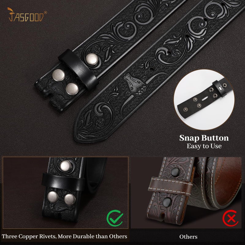 JASGOOD Western Leather Belt Strap for Men Engraved Cowboy Belt Strap without Buckle 1.5'' Wide Long Horn Bull Western Belt - Image 3