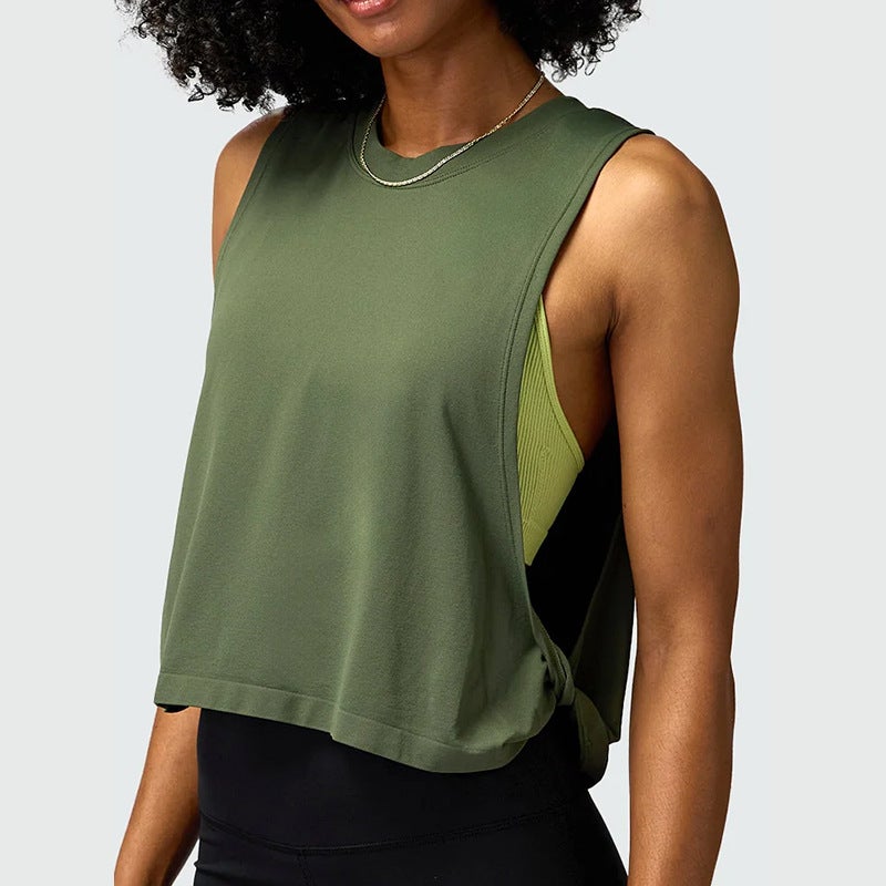 Generic 2024 Sleeveless Sports Tank Yoga Running Fitness Top army green 