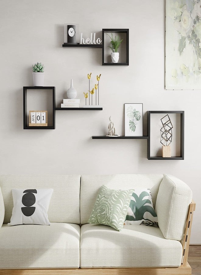 LUDORU Wooden Square Floating Shelves Wall Mount - Set of 6 Cube Shelves, Geometric Wall Decor for Bedroom, Living Room, Bathroom, Kitchen, Office - Black - Image 4
