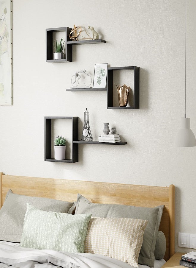 LUDORU Wooden Square Floating Shelves Wall Mount - Set of 6 Cube Shelves, Geometric Wall Decor for Bedroom, Living Room, Bathroom, Kitchen, Office - Black - Image 5