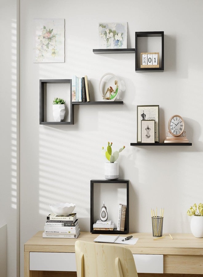 LUDORU Wooden Square Floating Shelves Wall Mount - Set of 6 Cube Shelves, Geometric Wall Decor for Bedroom, Living Room, Bathroom, Kitchen, Office - Black - Image 3
