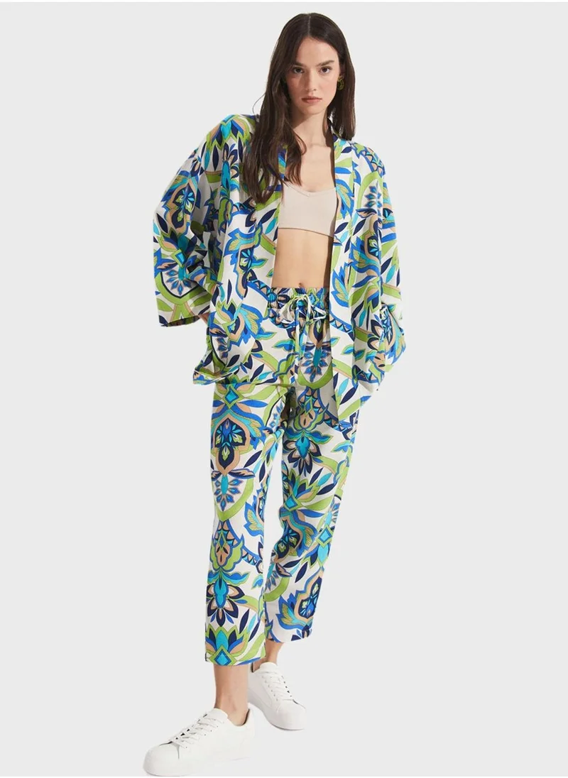 JUNE Printed Flared Sleeve Kimono