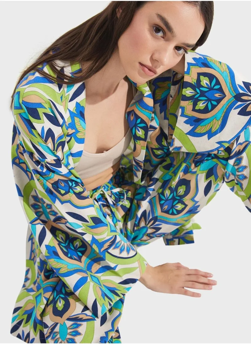 JUNE Printed Flared Sleeve Kimono