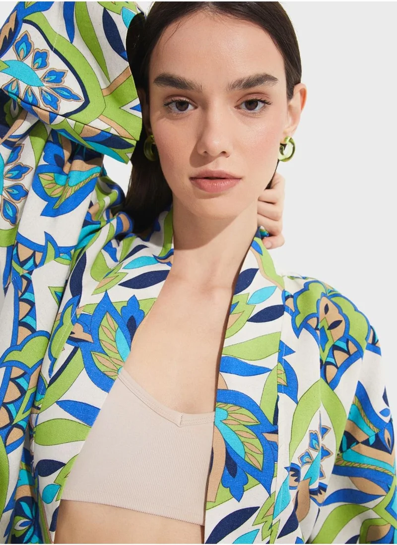 JUNE Printed Flared Sleeve Kimono