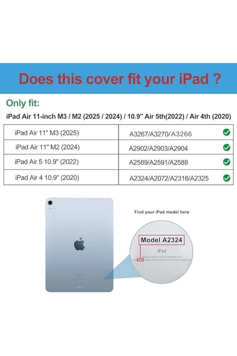 روك بو حالة لـ iPad Air 11 بوصة M3 2025 / حالة لـ iPad Air 11 بوصة M2 2024 و iPad Air5 10.9 بوصة 2022 / Air4 10.9 بوصة 2020 Gen مع حامل القلم الرصاص Slim Stand Auto Wake / Sleep ، غطاء الهواء 5 / الهواء 4 10.9 بوصة 2022/2020 ، الهواء 6 / الهواء 7 11 بوصة 2025/2024 - Image 2
